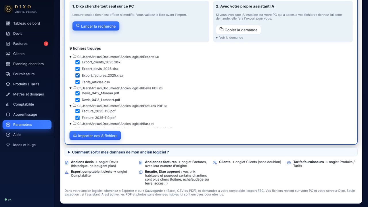 Importer avec l'IA