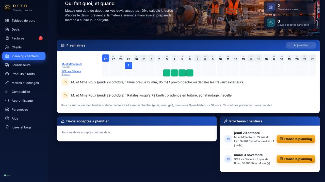 Planning et météo